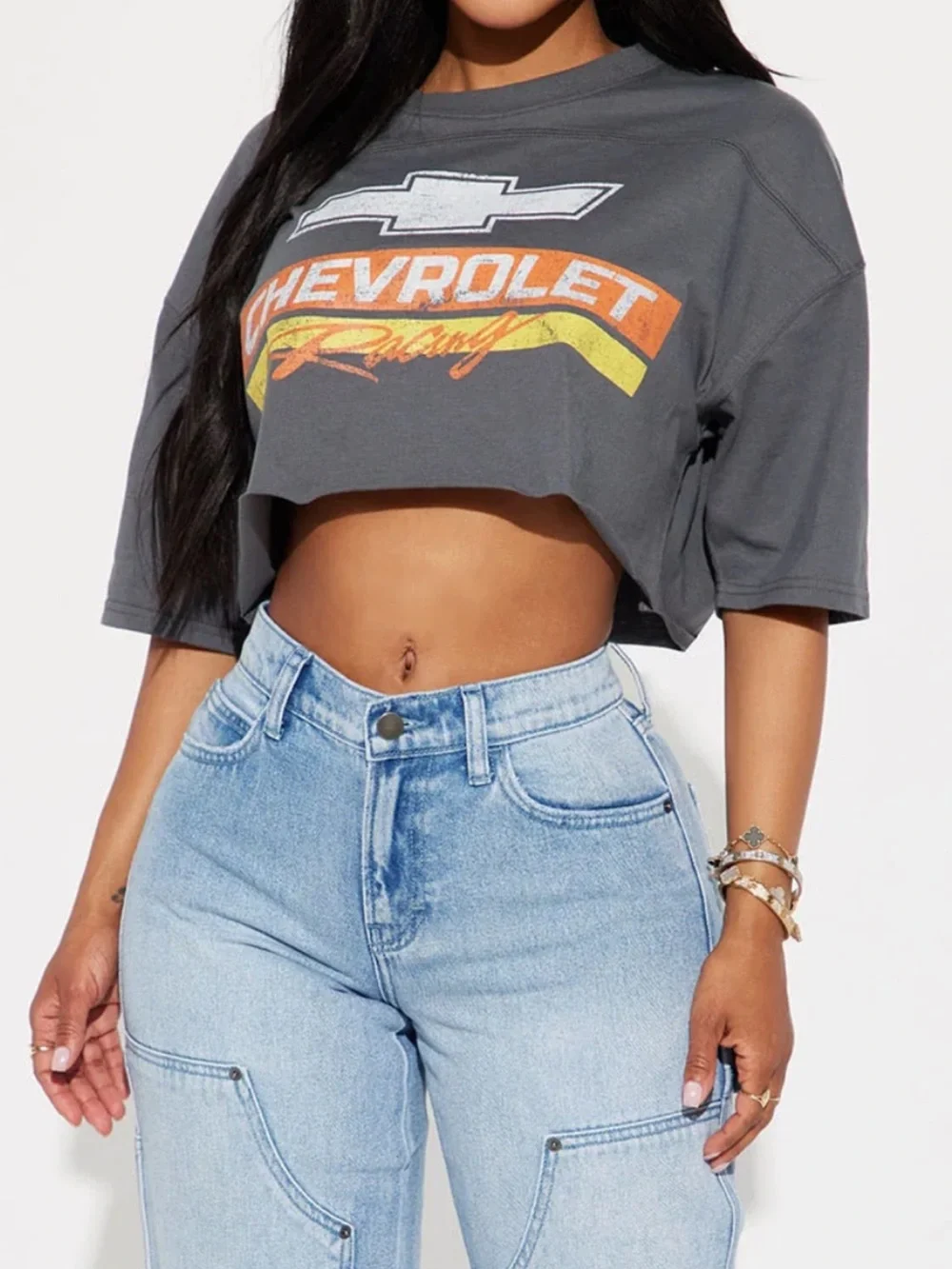 Fashion Nova Gray Chevrolet Racing Crop Top